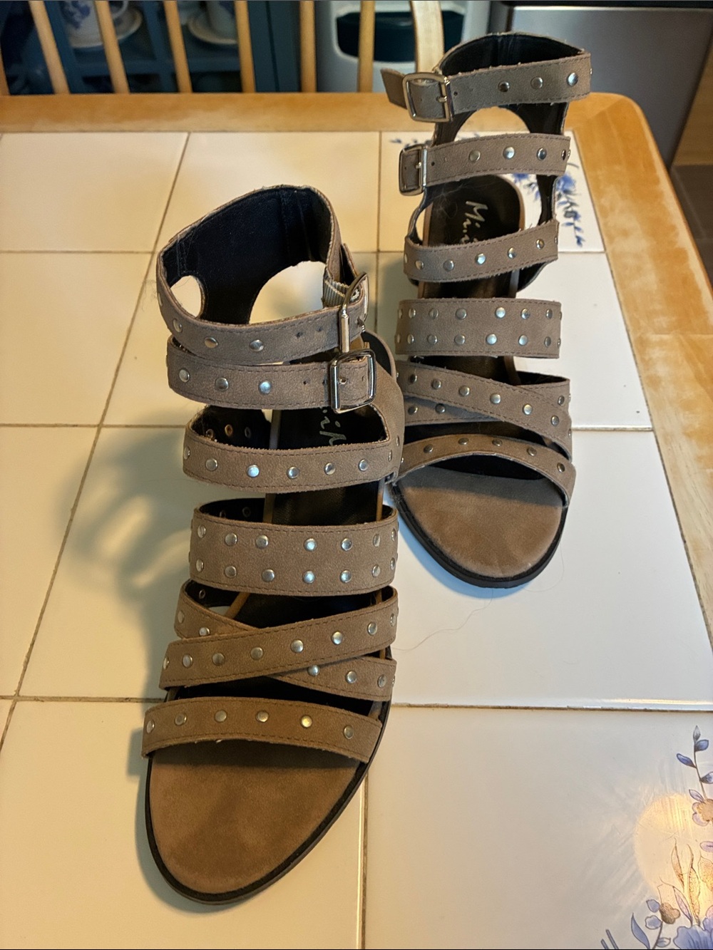 Studded Strappy Sandal - Taupe Women’s Heels